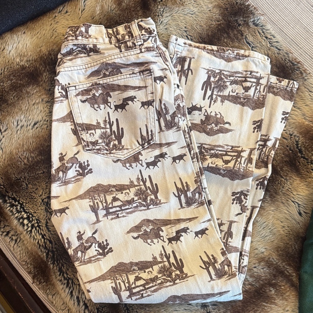 Reformation Brown and Cream Boot Cut Jeans